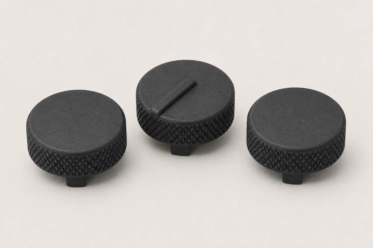 3D-printed reproduction of the climate control knob set for the 2000-2003 Honda S2000 (AP1), studio view
