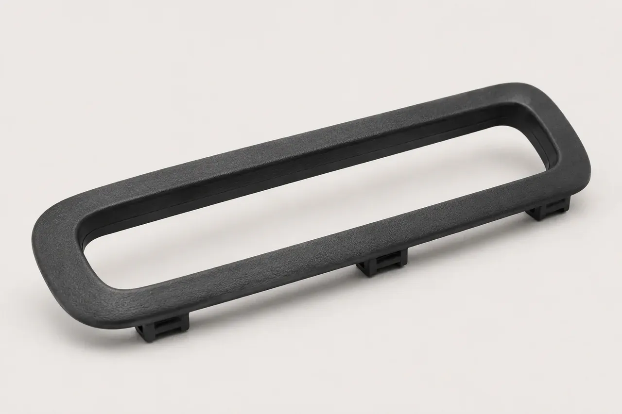 3D-printed reproduction of the door card map-pocket trim, studio view showing the sintered nylon finish